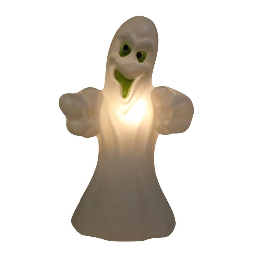Vintage Halloween Ghost Blow Mold Light Up White Ghost Green Eyes 36" - Picture 3 of 3